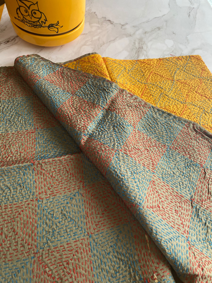 Reversible silk kantha stole