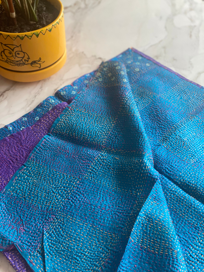 Reversible silk kantha stole