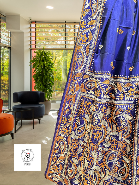 Rare Partly Pallu Purple-Blue Kantha