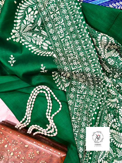 Green and White Nokshi Kantha