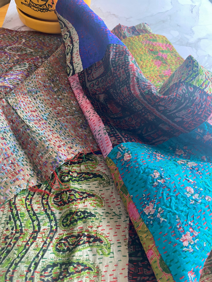 Reversible silk kantha stole