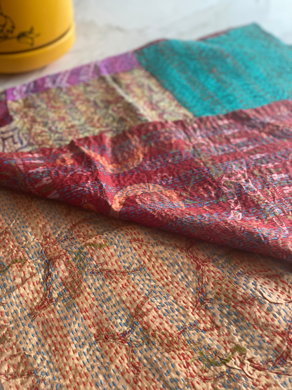 Reversible silk kantha stole