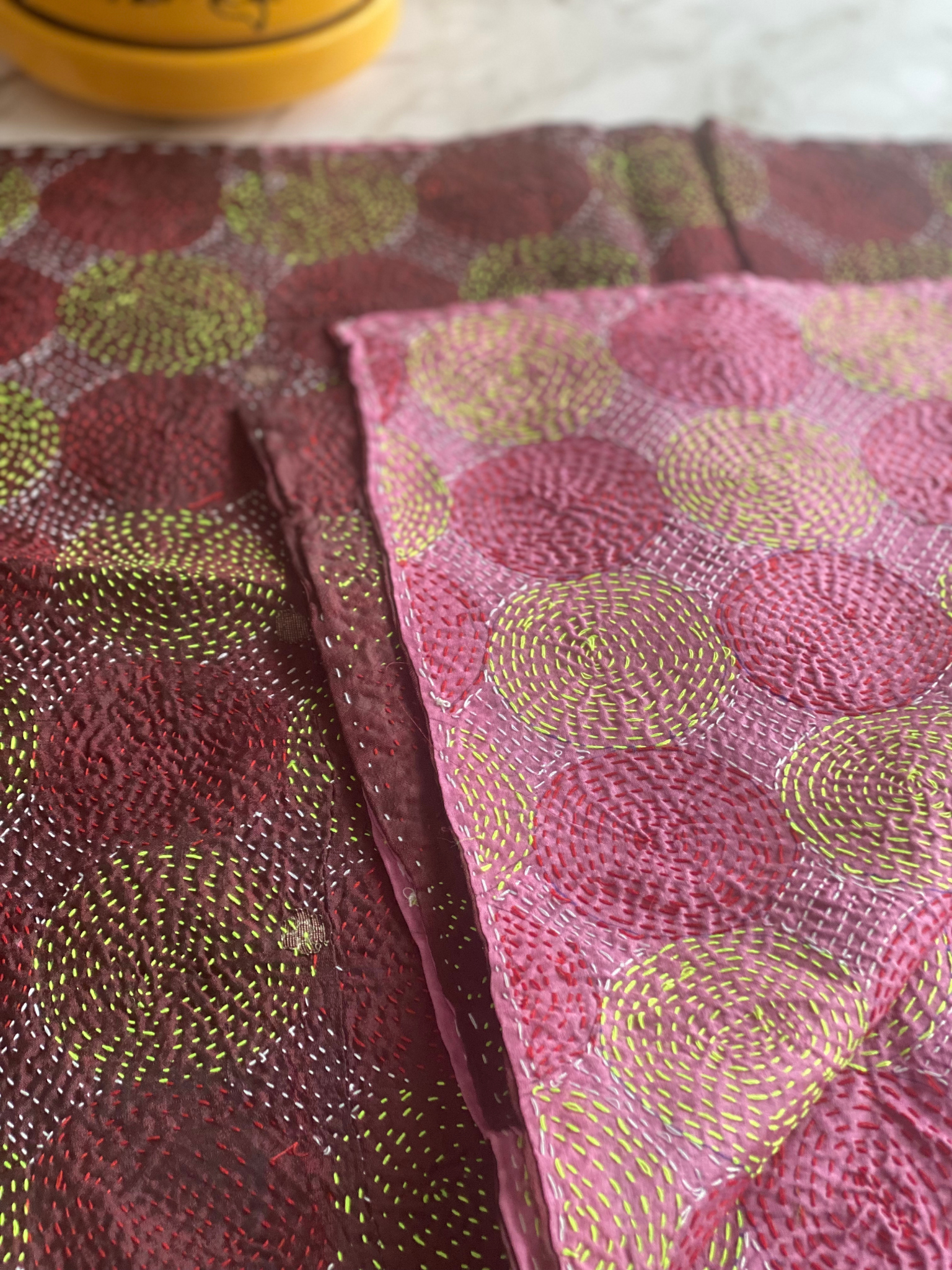 Reversible silk kantha stole