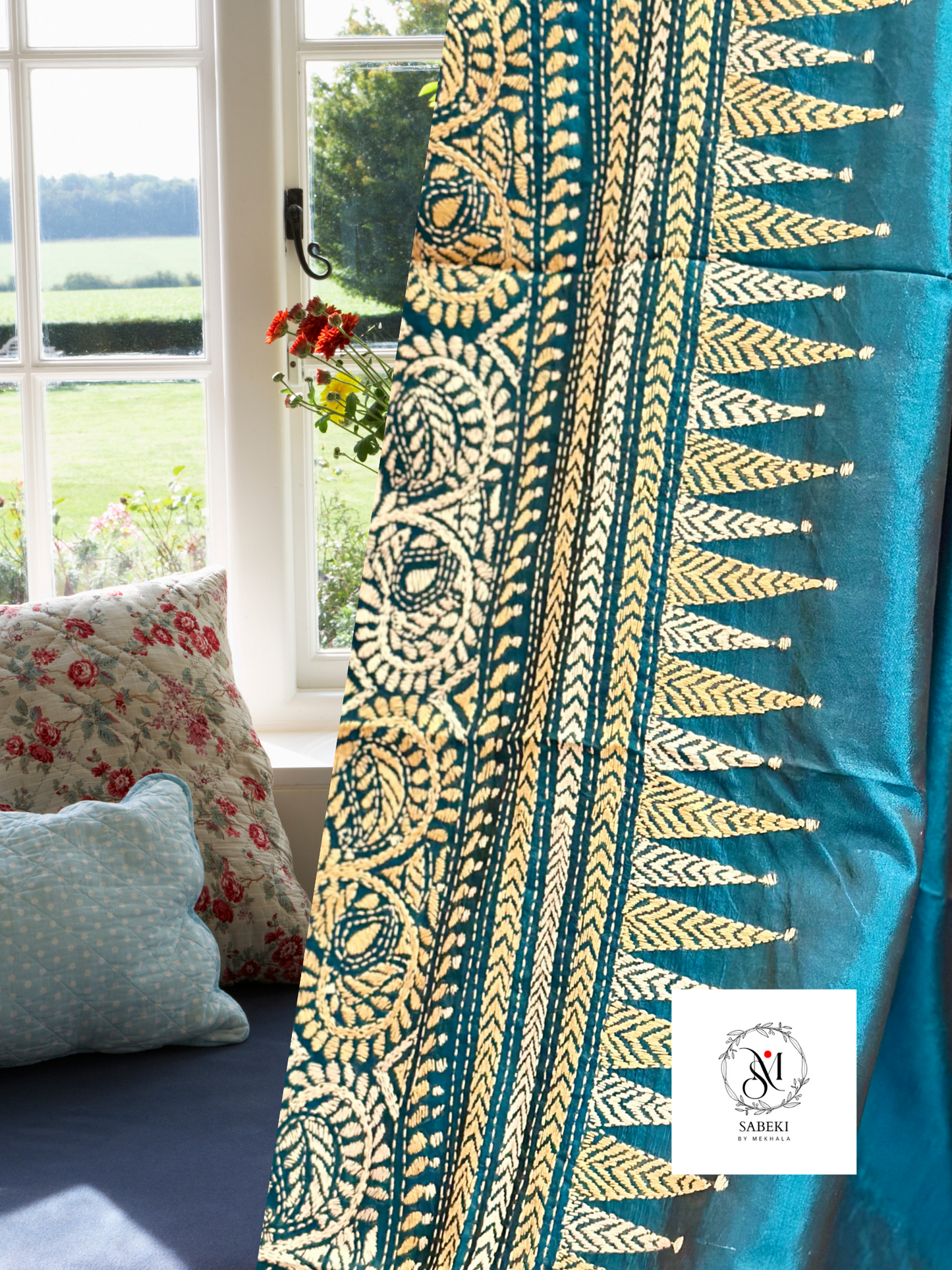 Silk Kantha-Cerulean Blue