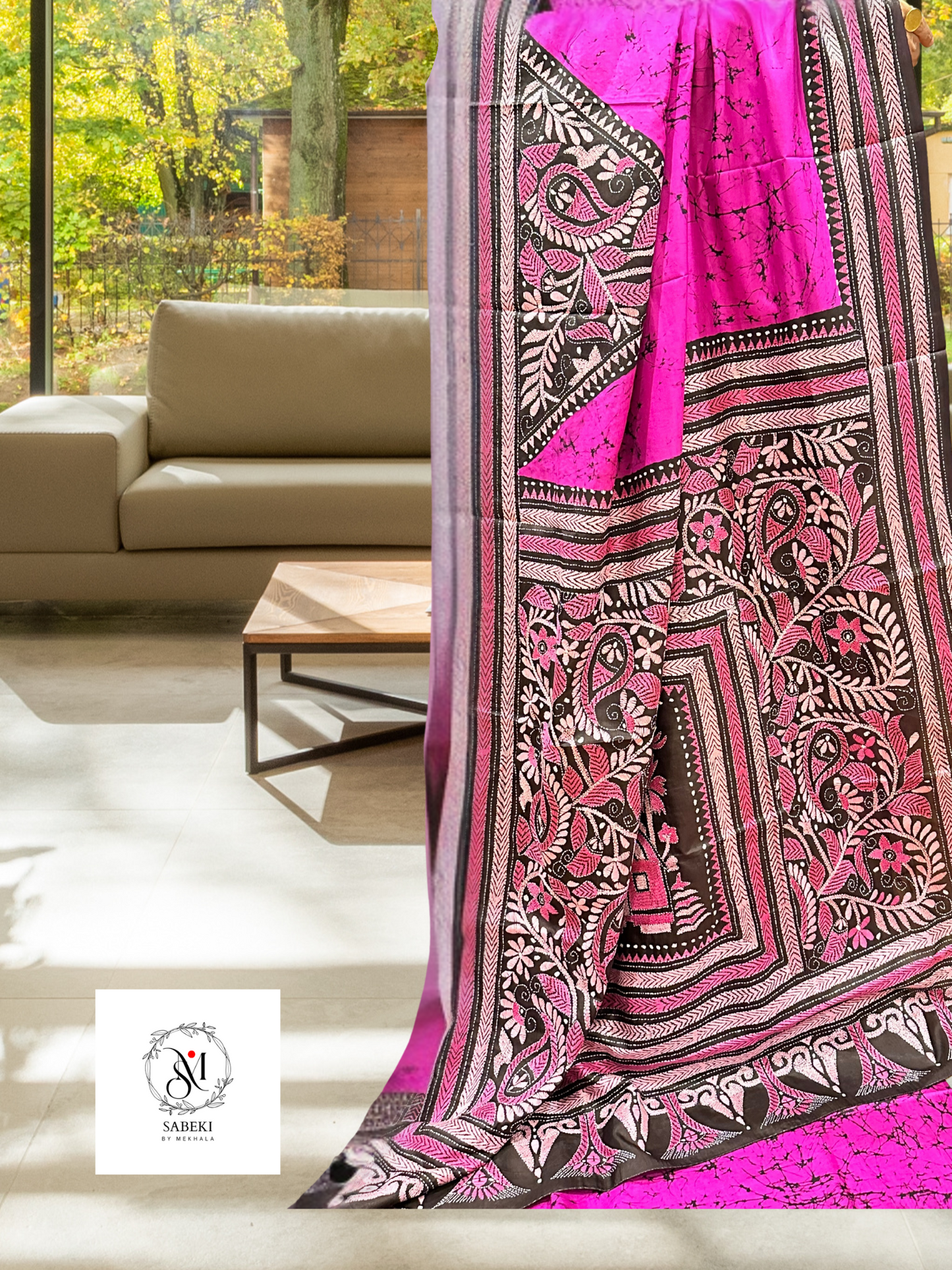 Rani Pink Silk Wax Batic Kantha