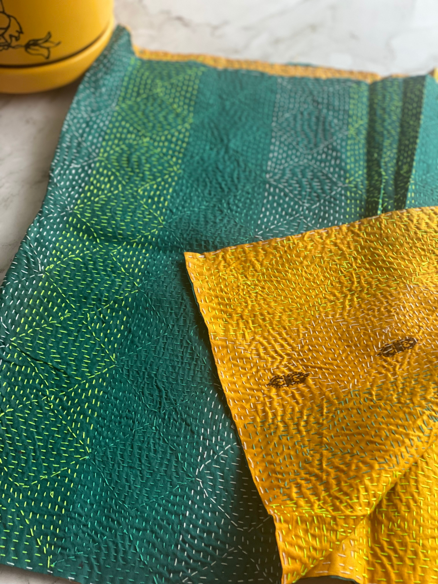 Reversible silk kantha stole