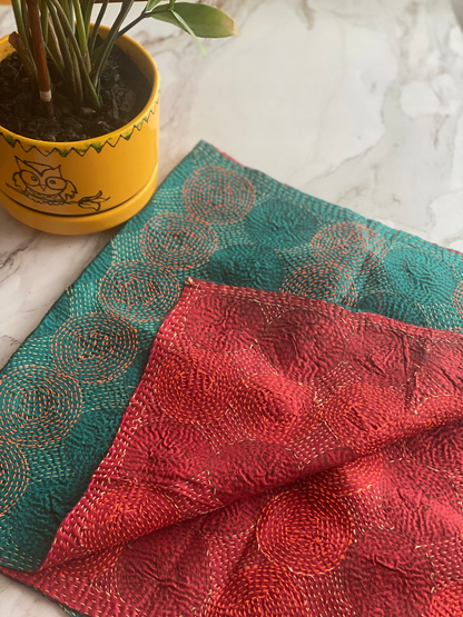 Reversible silk kantha stole