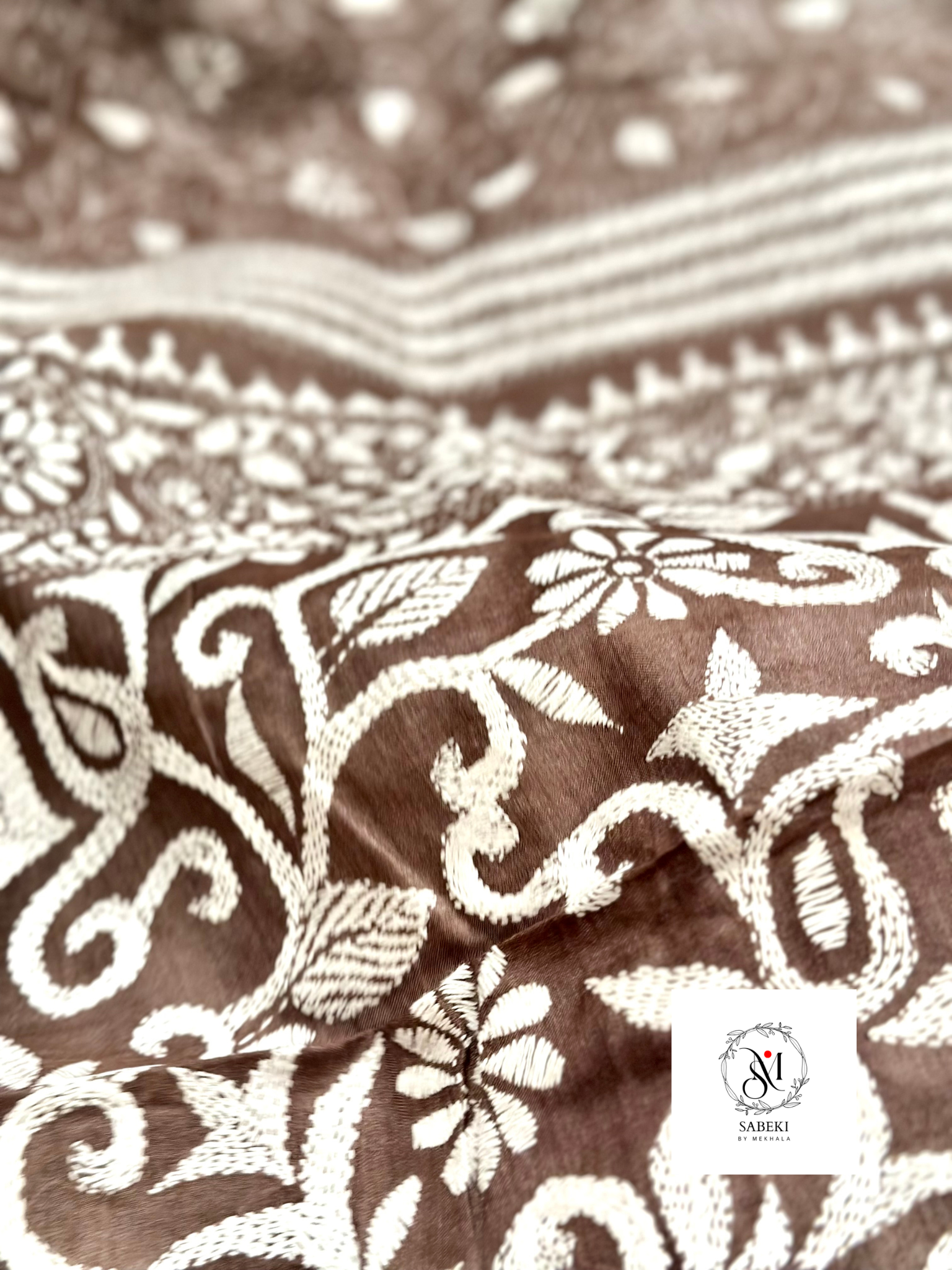 Coffee Bean Color Gachi Tussar Kantha