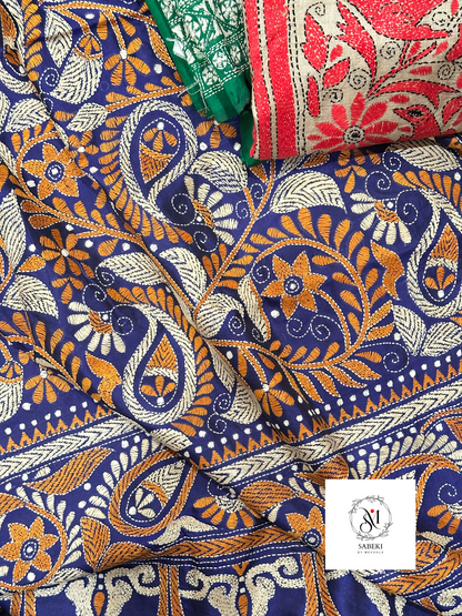 Rare Partly Pallu Purple-Blue Kantha
