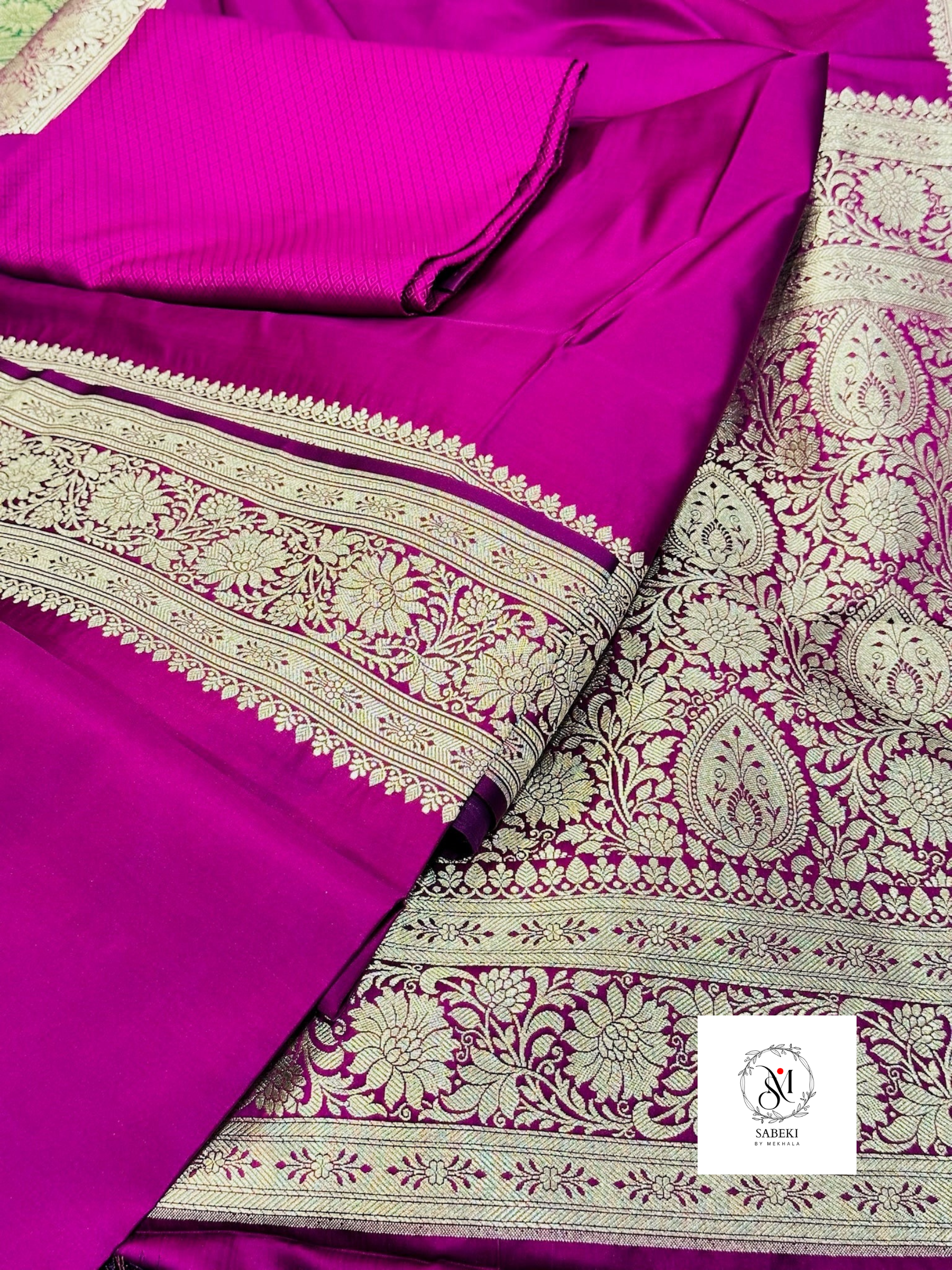 Handwoven Rani-Pink Mashru Katan Banarasi