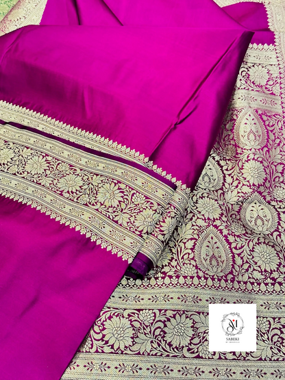 Handwoven Rani-Pink Mashru Katan Banarasi