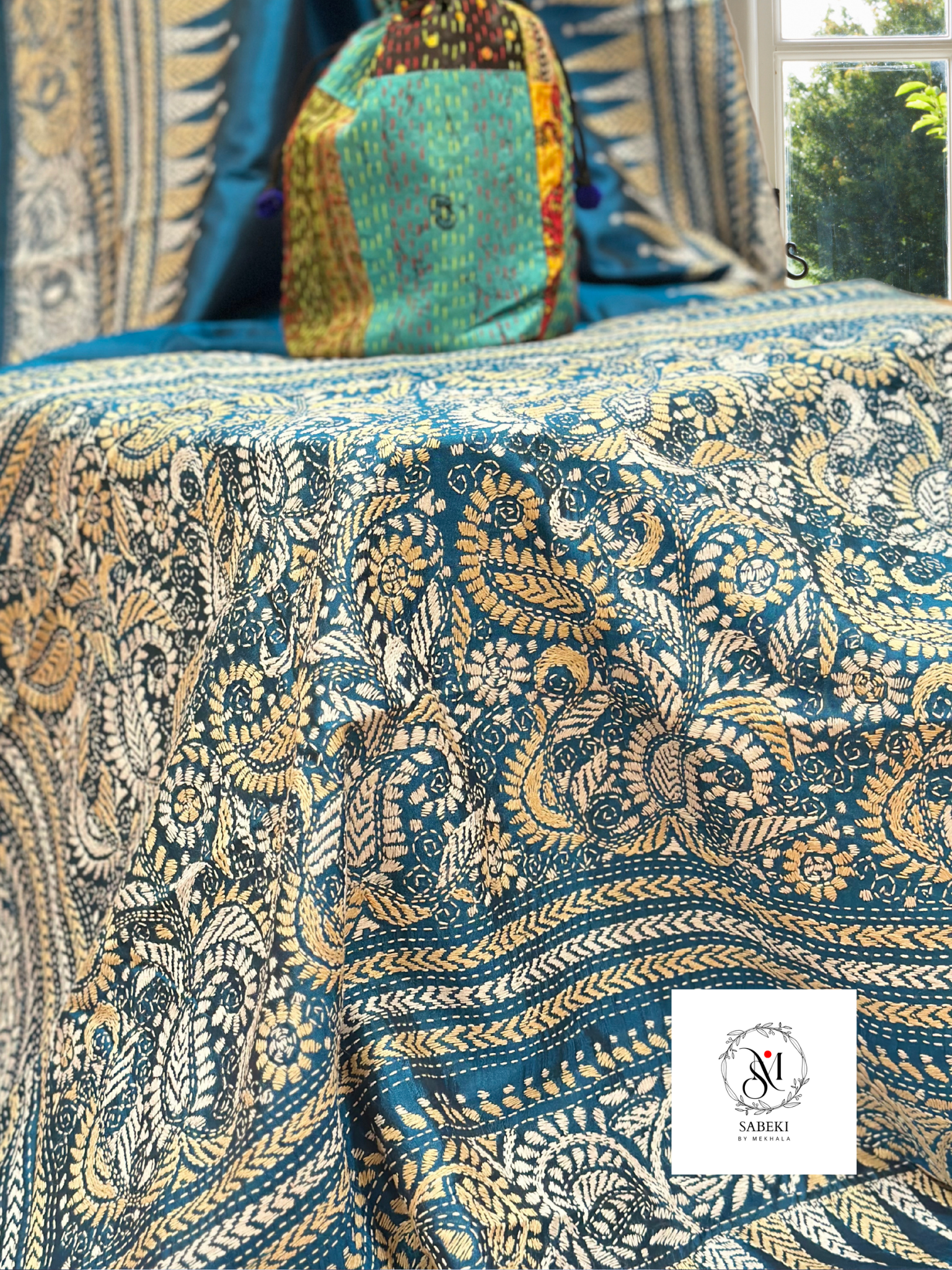 Silk Kantha-Cerulean Blue