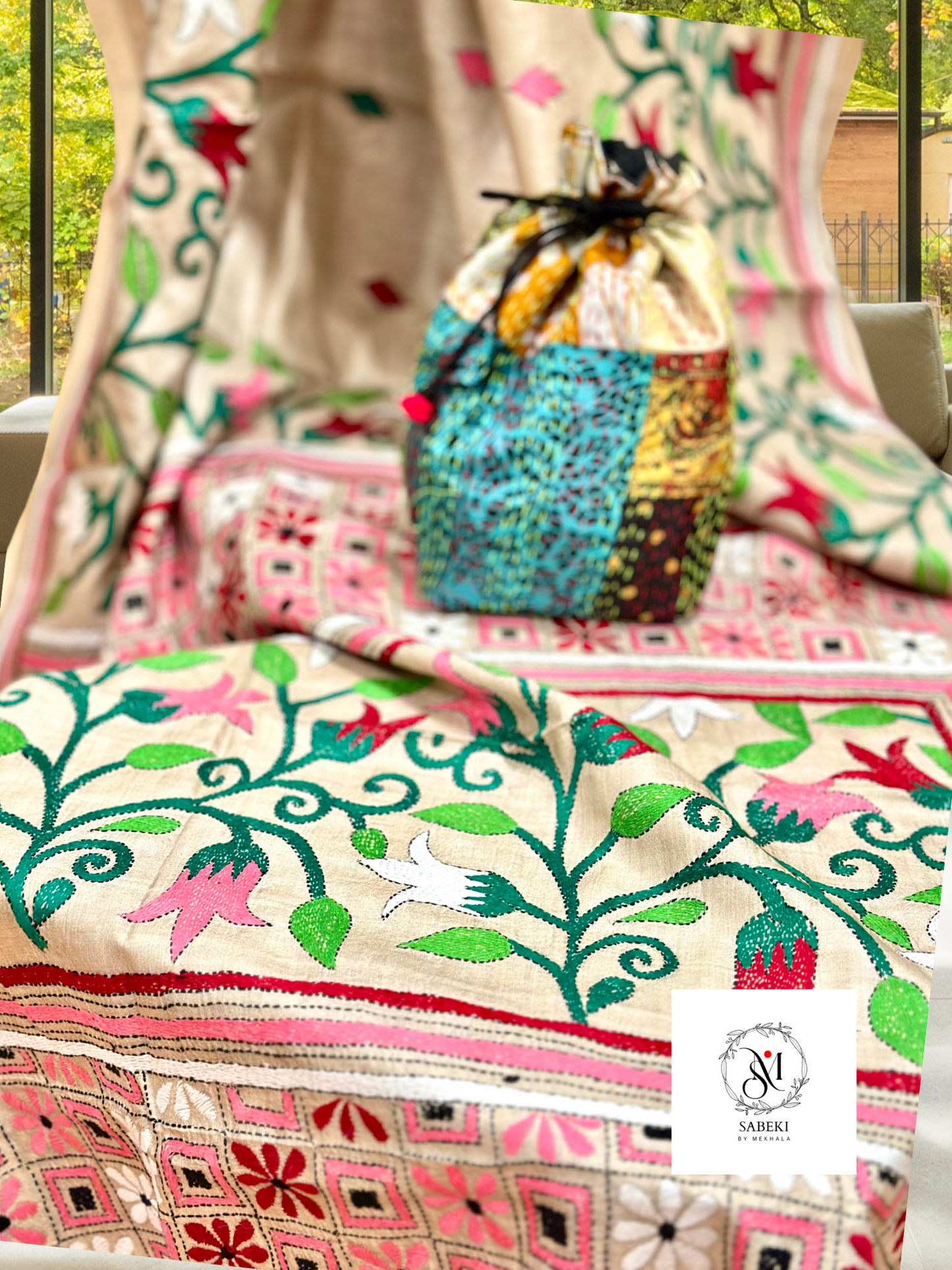 Gachi by Gachi Tussar Kantha Spring Tulips