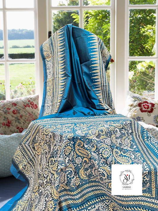 Silk Kantha-Cerulean Blue