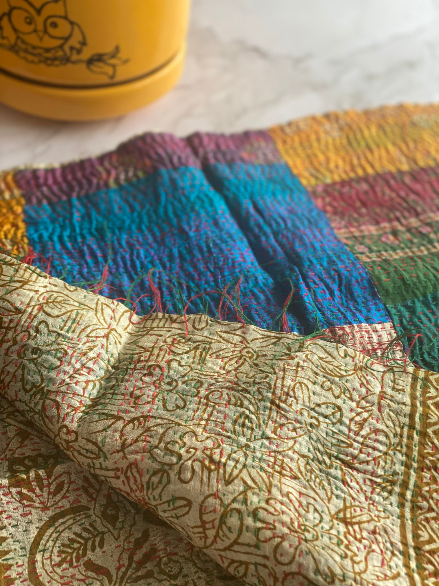 Reversible silk kantha stole