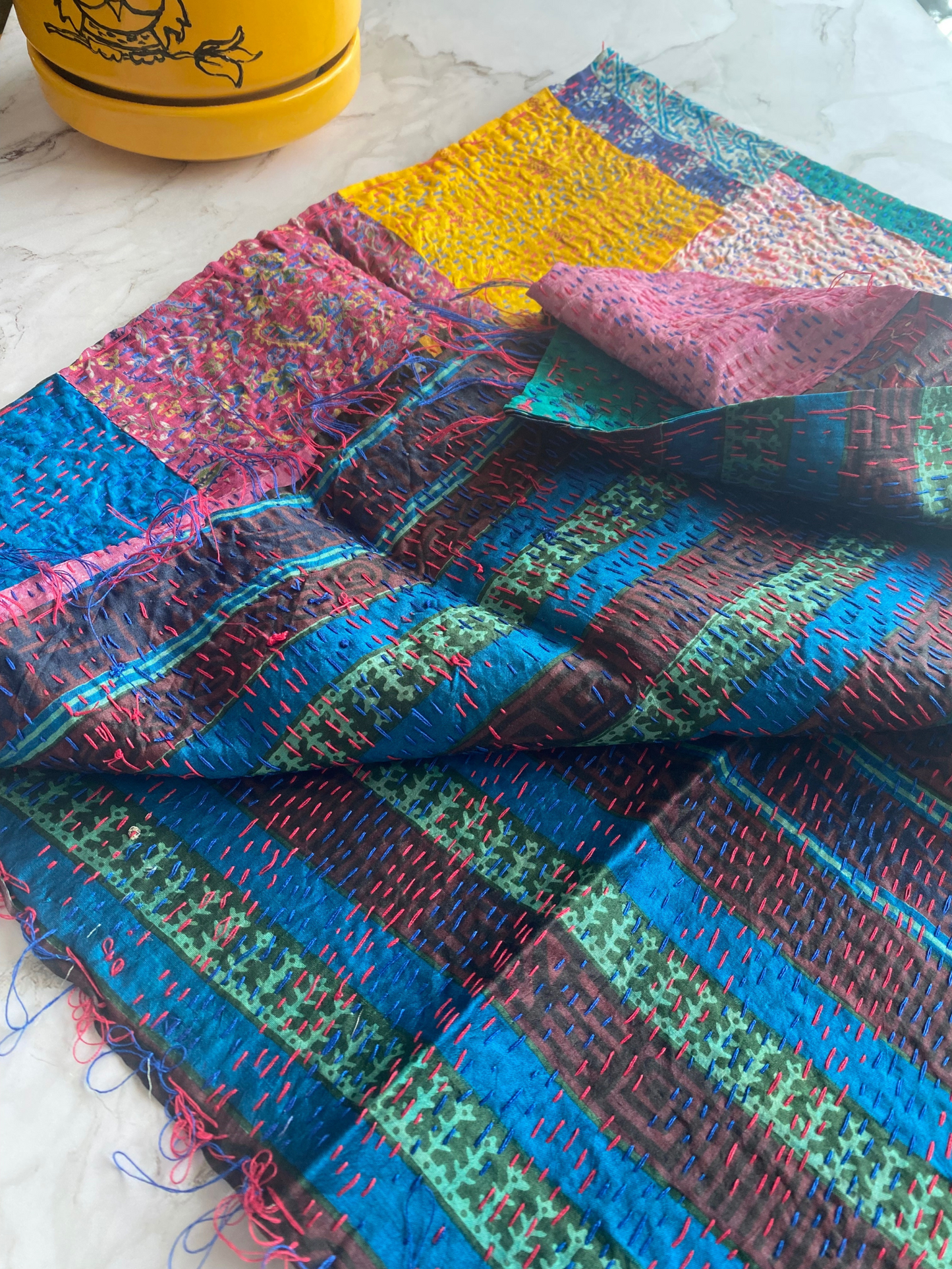 Reversible silk kantha stole